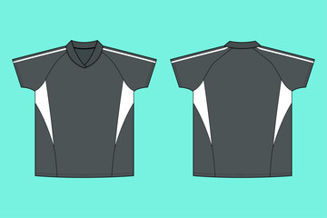 Men's Sportswear Loose Fitting Colorblock Football Jersey Fashion Flat Sketch CAD Vector Template Outline.