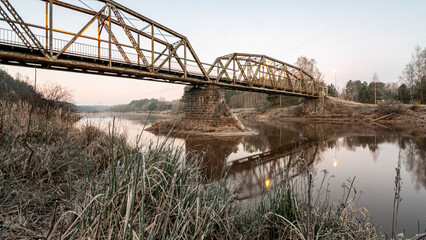 iron structure bridge over the river Gauja, popular walking spot, dawn light