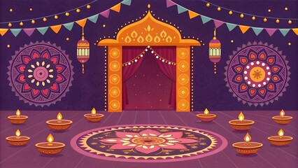 Festive background for Indian Navratri festival, dandiya night, kalash sthapana, puja, dandia garba dance, Durga Puja and colorful festive decoration. banner poster template vector illustration.