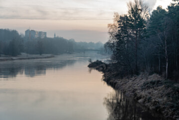  beautiful morning light, sky reflected in calm water surface
