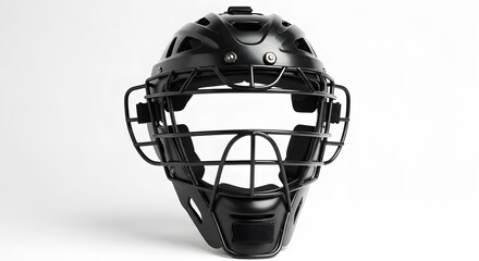 Professional Black Baseball Catcher's Mask Isolated on White Background, Essential Protective Gear for Sports Players