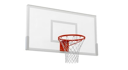 Naklejka premium Basketball Hoop with Transparent Backboard and Red Rim on White Background for Sports and Recreation