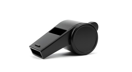 Black Plastic Sports Whistle Isolated on White Background for Referee, Coach, and Safety Signaling