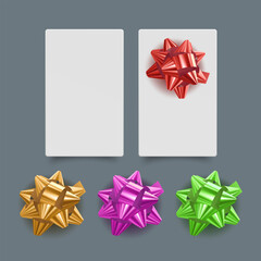 Gift Cards with Red Ribbon Bows Festive Red Ribbon Bows on White Background