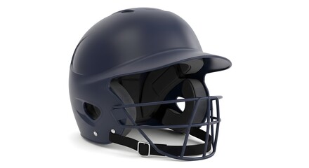 Naklejka premium Modern Dark Blue Baseball Batting Helmet with Face Guard Isolated on White Background for Sports Safety and Protection
