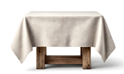 Table covered with an insulated tablecloth, smooth fabric texture and tidy design, isolated on white background.