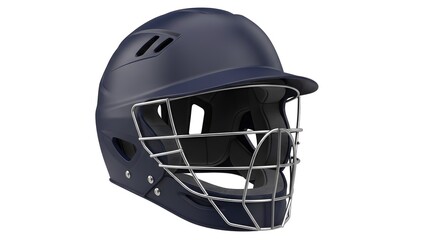 Fototapeta premium Navy Blue Sports Helmet with Metal Faceguard Isolated on White Background for Baseball or Cricket Safety
