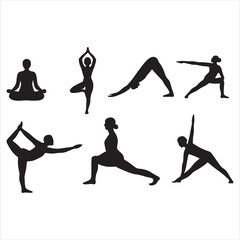 Empower your wellness brand with this stunning yoga pose silhouette collection for fitness promotions