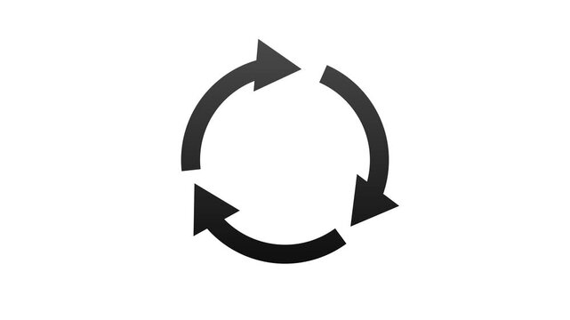 Rotating Circle or Cycle Symbol with three arrow animation on transparent background. Round Recyclable Symbol Animation Loop 

