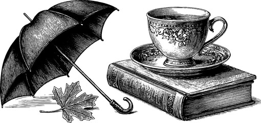 Vintage city romance elements in engraving style for artistic design