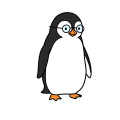 Obraz premium Cartoon penguin wearing glasses and standing on white background 