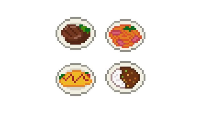 8-bit pixel art japanese family restaurant food set looped animation 4k 30fps