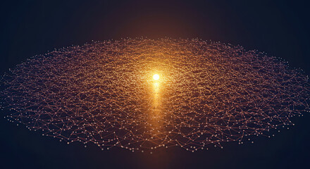 Glowing Sphere with Connected Lines in Dark Void Tech Abstract Background