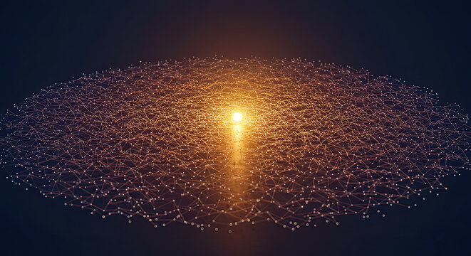 Glowing Sphere with Connected Lines in Dark Void Tech Abstract Background