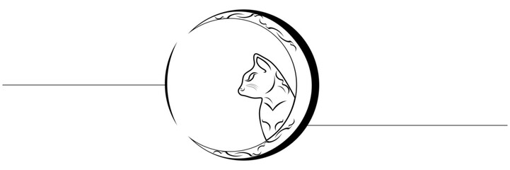 line art black cat dan moon for a halloween day