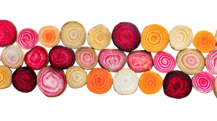 Colorful Beetroot Slices Arranged in a Horizontal Row