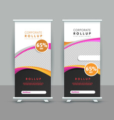 Fototapeta premium Company promotional roll up banner template elegant contrast checkered curves