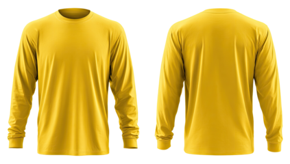 Front and back views of a bright yellow long-sleeve shirt