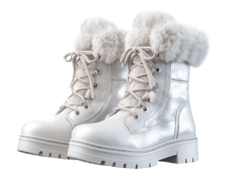 Pair of white winter boots with fur trim - Powered by Adobe
