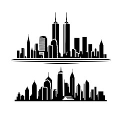 Obraz premium Black and white vector silhouette of city skyline on white background