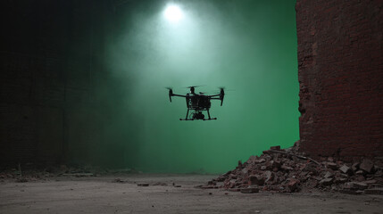 swarm of drones meticulously creates d map of devastated city exploring its gloomy streets