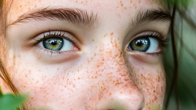 A close-up shot of a person's face featuring freckles, suitable for use in portraits or articles about skin health