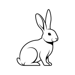Fototapeta premium Simple rabbit logo or icon, black outline drawing, isolated on white background, vector.