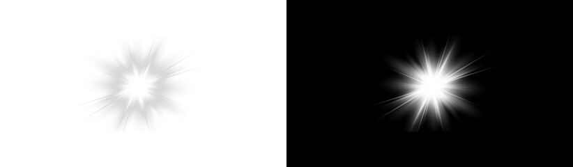 Glowing light effect PNG. Shine, glare, flare, flash illustration. White glowing light explosion PNG .