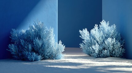 Blue Pixel Plants In Modern Interior Scene