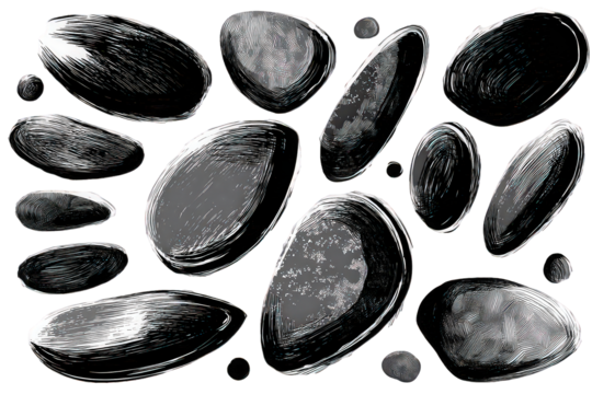 Collection Of Oval Shaped Dark Gray Stones