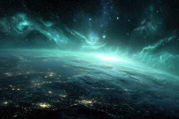 Alien Planet With City Lights