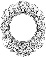 Obraz premium Vintage engraving style decorative floral frame with circular center for design