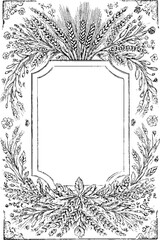 Vintage engraving style illustration of floral farm frame design for cards or posters