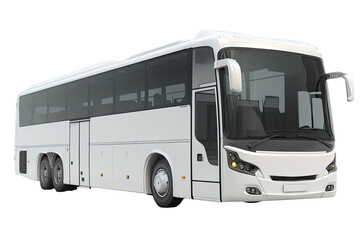 Full shot of a large white tour bus