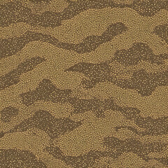 This seamless military camouflage pattern features a textured brown fabric design, creating a vintage army textile background perfect for fashion prints and decorative wallpaper illustrations.