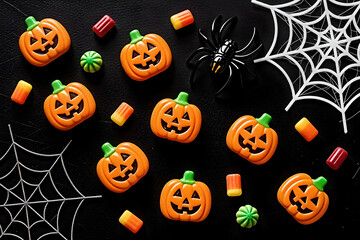 Halloween Treats and Decorations on a Black Background