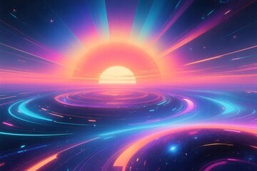 Neon Sunset Cosmic Wave Abstract Glow Banner Poster Header Backdrop Design