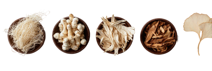 Dried Medicinal Herbs in Small Bowls