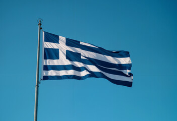 flag of greece waving in the wind render