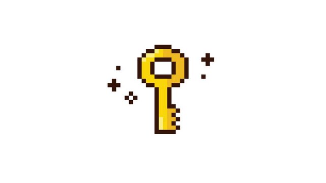 8-bit pixel art golden key sparkle looped animation 4k 30fps