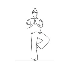Continuous line drawing of sport woman in yoga relaxation pose. Vector illustration editable stroke