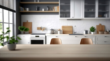 Bright Modern Kitchen Interior Design With Wooden Table