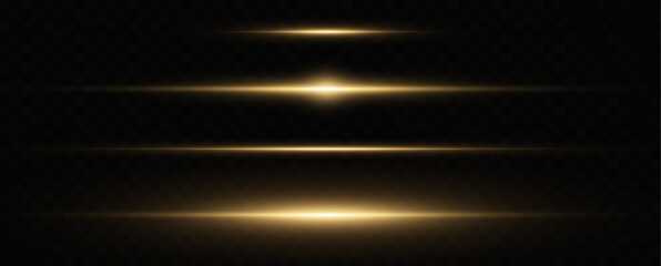 A glowing horizontal yellow line of light with a bright shine and beam effect. A futuristic energy strip with flickering, flashes, and neon glow.  © blagorodez