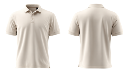 Front and back view of a light beige polo shirt