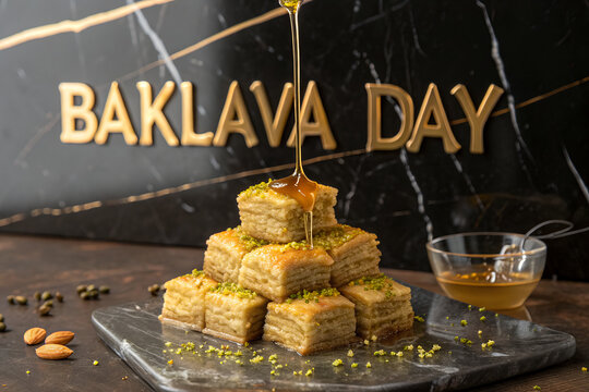 Sweet Poster Design for National Baklava Day with Layered Pastry