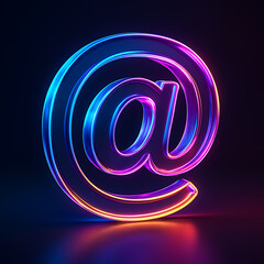 Obraz premium Glowing neon at sign symbol with futuristic lighting effect representing internet communication and digital email identity