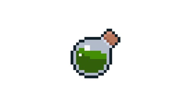 8-bit pixel art green potion looped animation 4k 30fps