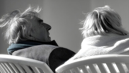 Elderly couple monochrome outdoor