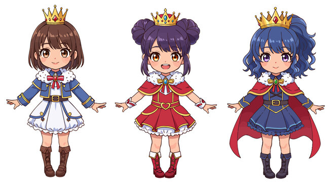 Crown Chibis Charming Vector Design of Three Adorable Anime Characters