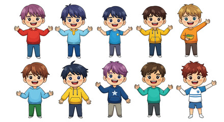 Fototapeta premium Diverse Cartoon Boy Characters Vector Design for Kids and Educational Resources